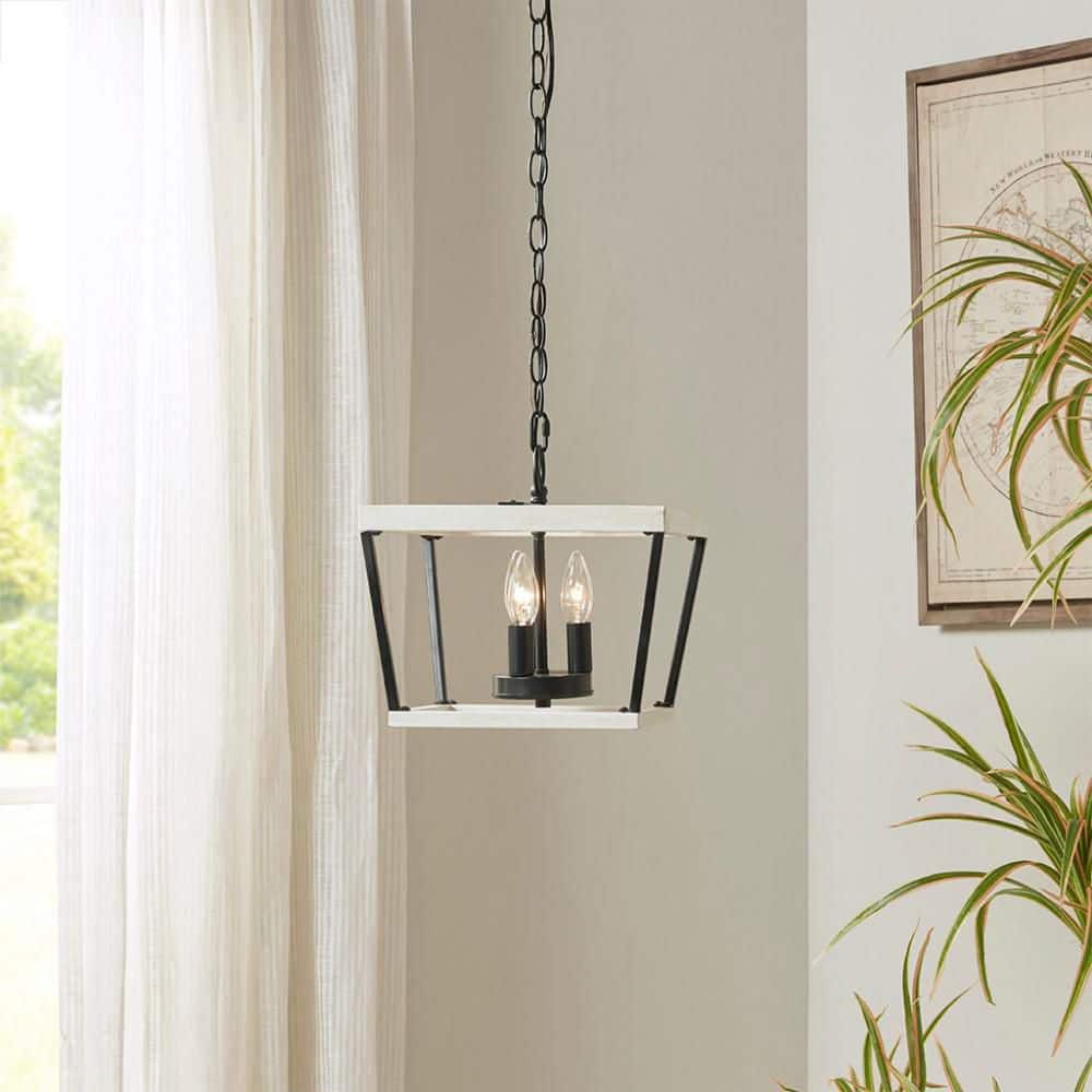 50 in. Black and White 3-Light Metal with Wood Grain Frame and Ring Chain Accent for Entryway, Kitchen and Living Room price history on PriceWatchPro