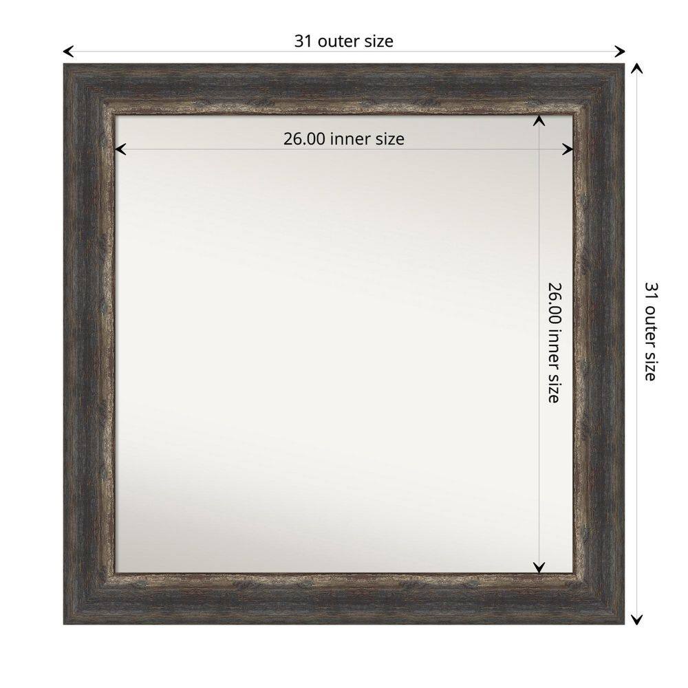 Bark Rustic Char 31" Square Non-Beveled Wall Mirror