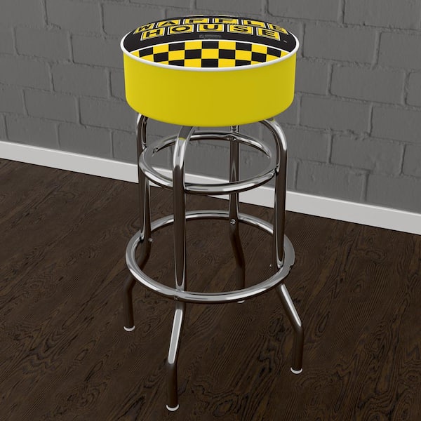 Unbranded Waffle House Checkered 31 in. Yellow Backless Metal Bar Stool with Vinyl Seat