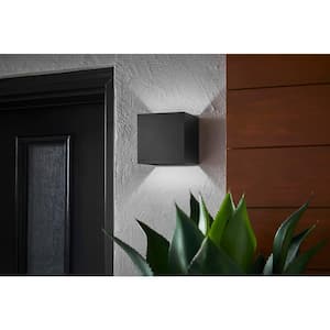 Greeleyville 5.125 in. 1-Light Sand Black Outdoor Integrated LED Wall Lantern Sconce