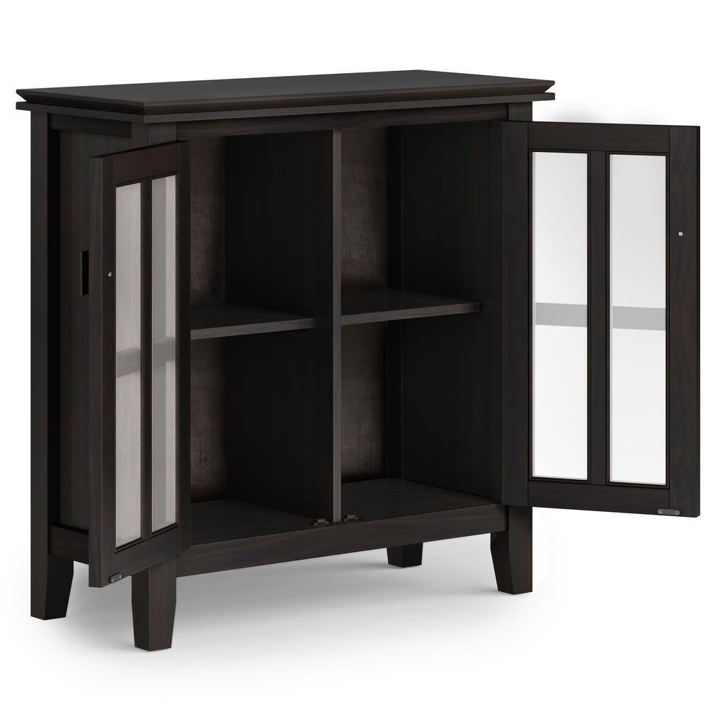Hickory Brown Solid Wood Low Storage Cabinet with Glass Doors