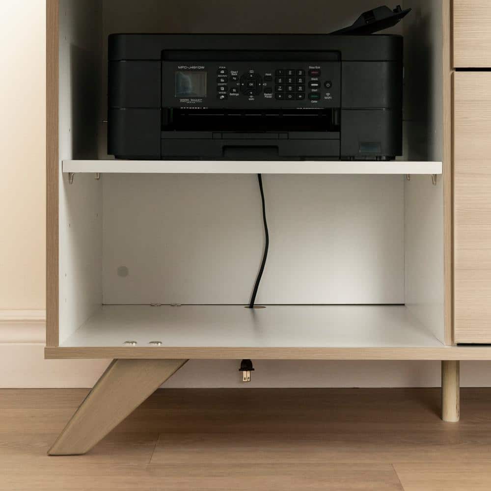 Soft Elm and White Executive Corner Desk with Hutch and Power Outlets
