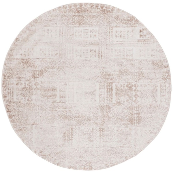 SAFAVIEH Whisper 7 ft. x 7 ft. Beige/Light Beige Distressed Oriental Round Area Rug