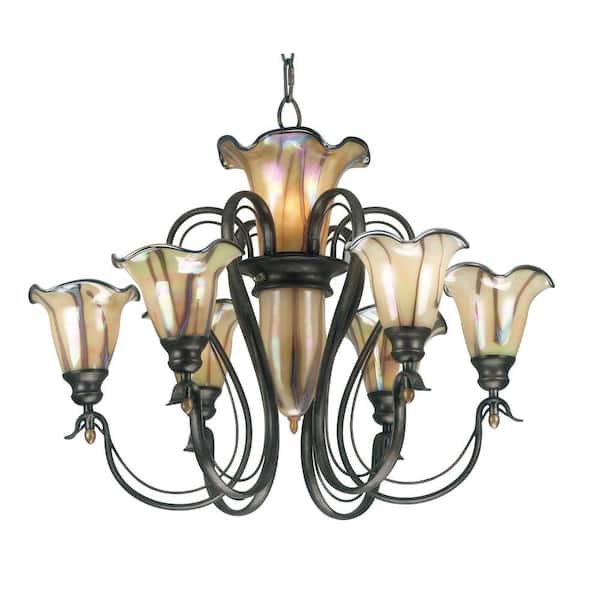 Kenroy Home Inverness 9-Light Tuscan Silver Chandelier with Glass Shade
