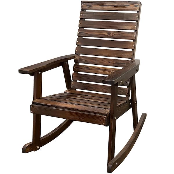Innovaze Solid Fir Wood Outdoor Rocking Chair with High Backrest and Contoured Seat, Heavy Duty 600 lbs., Deep Brown