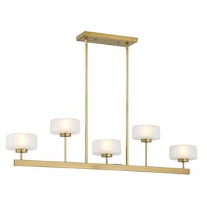 Falster 42 in. W x 9.5 in. H 5-Light Warm Brass Linear Chandelier with Bulbs Included