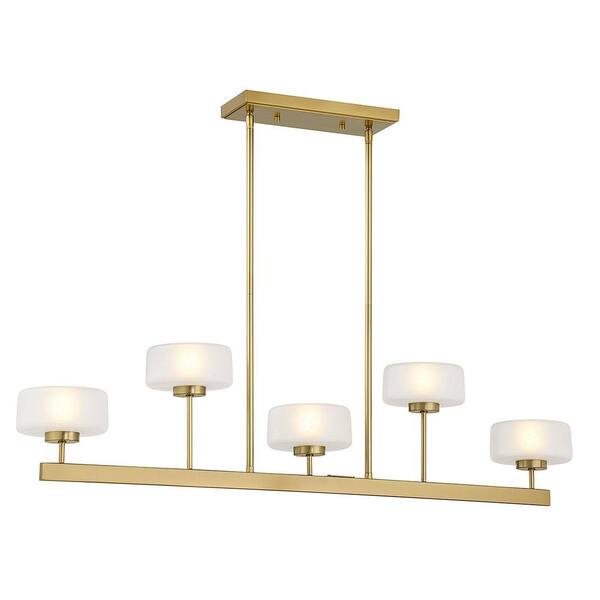 Savoy House Falster 42 in. W x 9.5 in. H 5-Light Warm Brass Linear Chandelier with Bulbs Included