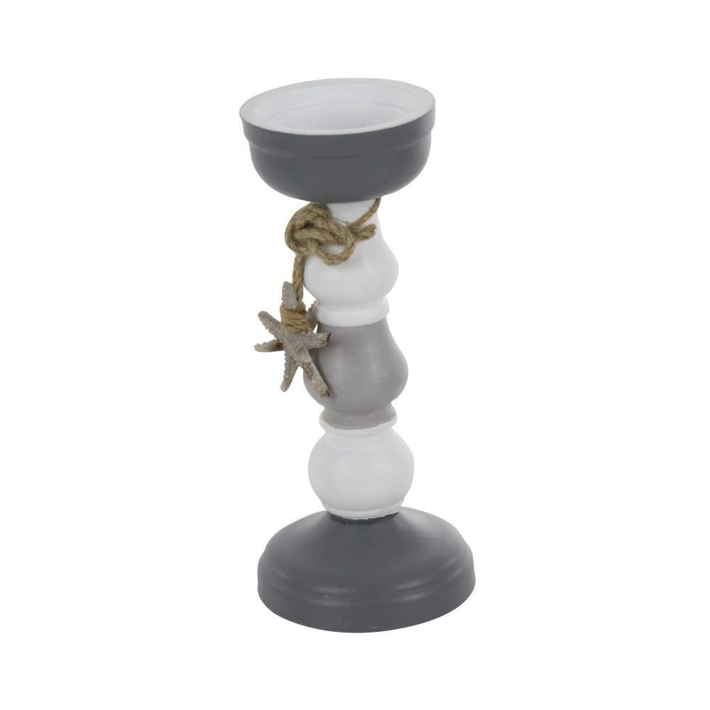 Gray and White Wooden Nautical Candle Holders with Starfish Embellishment, Set of 2