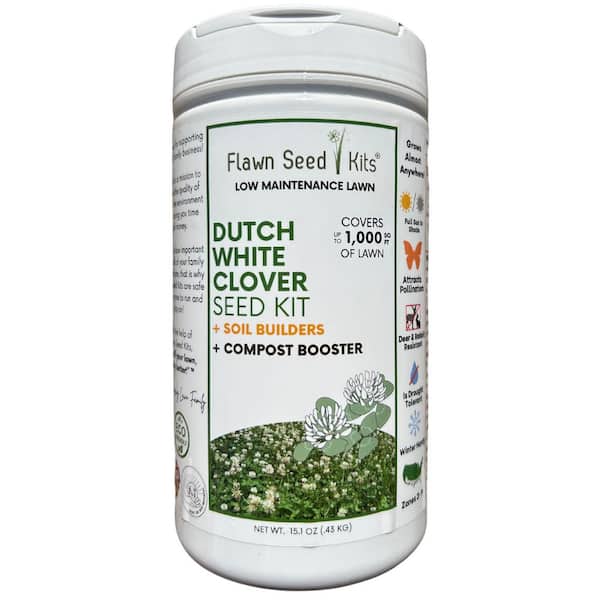 Flawn Seed Kits Dutch White Clover Flower Lawn Seed Kit,Easy Spread Shaker,Low Maintenance, Alt Ground Cover, Covers up to 1,000 sq. ft.