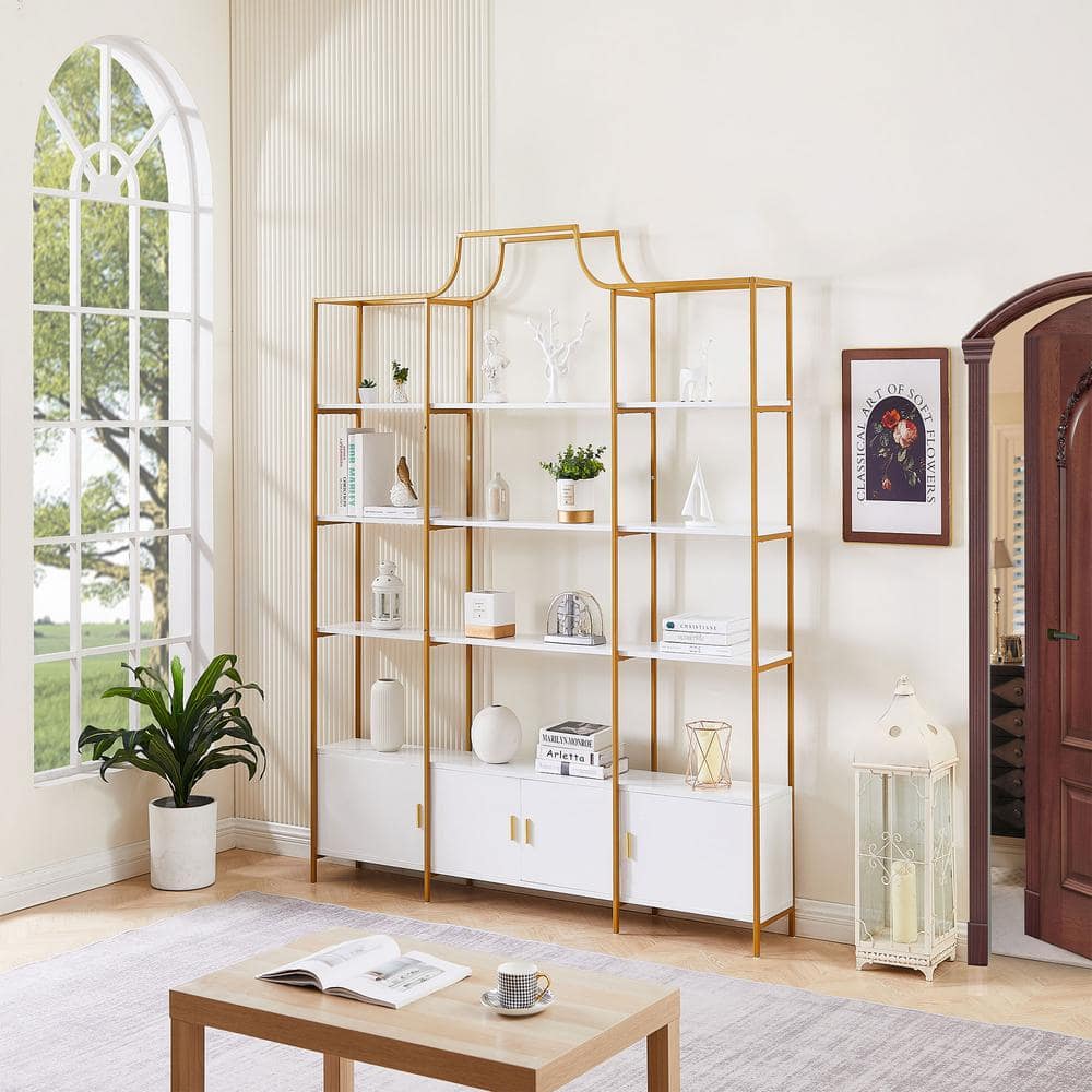 FUNKOL 78 in. 4 Tiers Home Office Gold Frame Open Bookcase Bookshelf ...