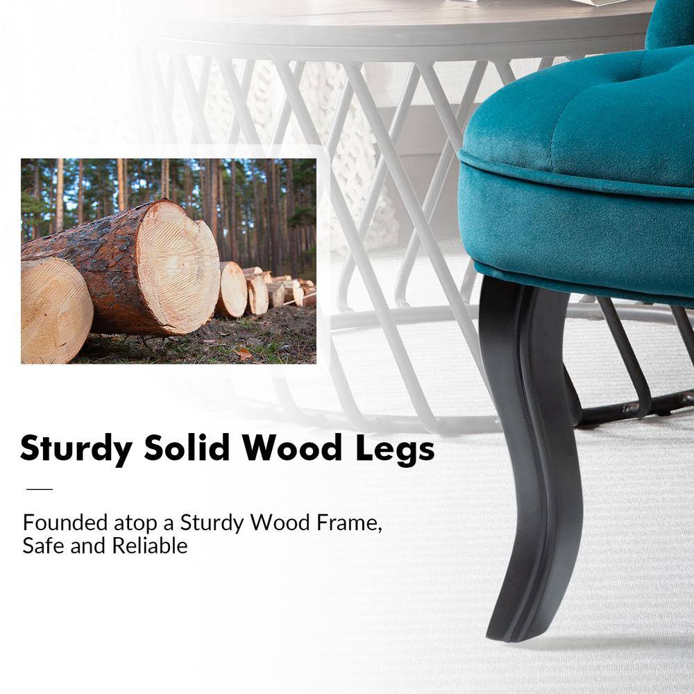 Teal Velvet Button-Tufted Armless Accent Chair with Wooden Legs