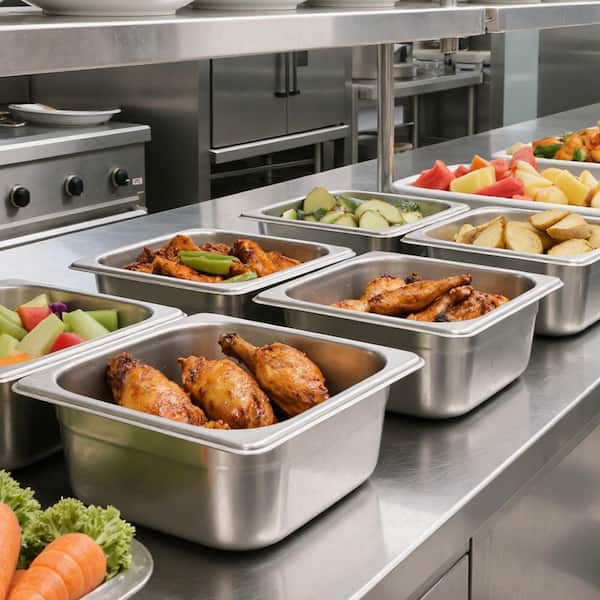 Stainless Steam Hotel Pans, 1/6 Size x 4 In. Deep, 1.8 Qt. Table Steam Pan, Stainless Steel Roasting Pans