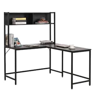 55 in. L-Shaped Black Writing Computer Desk with 2-Side Storage Compartments