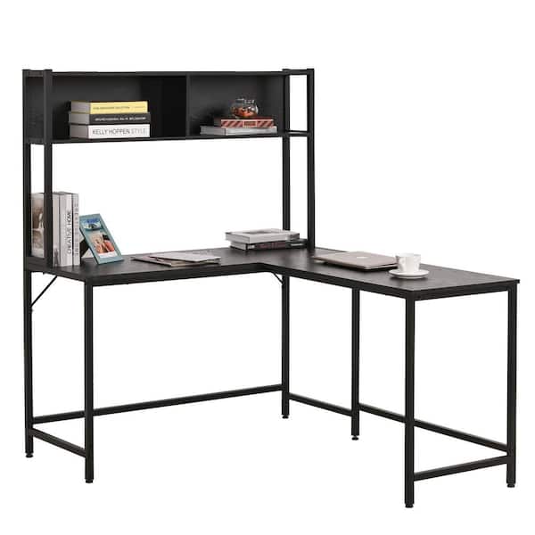 HOMCOM 55 in. L-Shaped Black Writing Computer Desk with 2-Side Storage Compartments