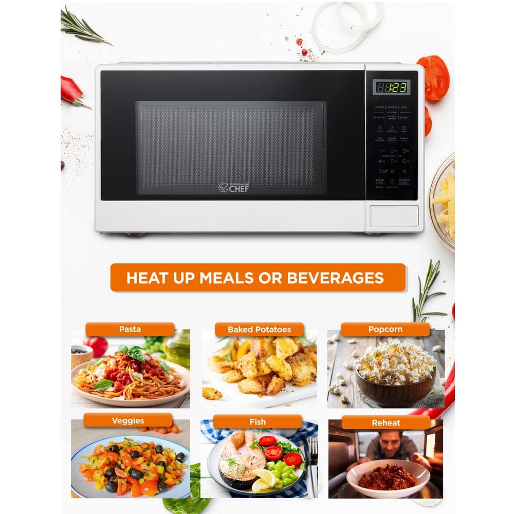 White Compact Countertop Microwave with Digital Controls