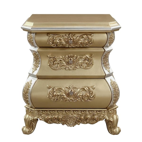 Acme Furniture Seville 3-Drawer Gold Nightstand (30 H x 19 W x 30 D)