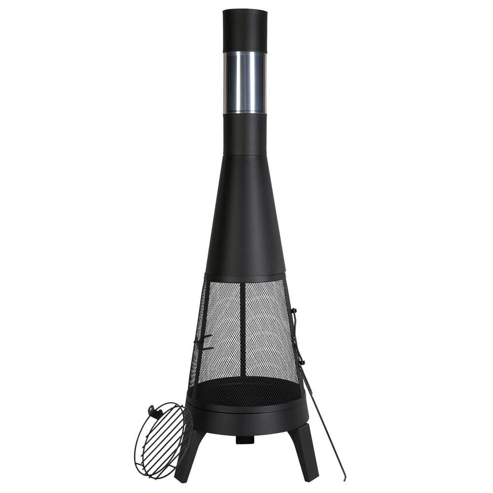 Chiminea, 20 in. Outdoor Wood Burning, Conical Fireplace for BBQ and Warming, Outside Wooden Fire Pit with Grill Mesh price history on PriceWatchPro