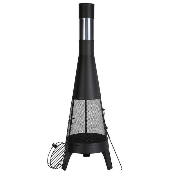 Chiminea, 20 In. Outdoor Wood Burning, Conical Fireplace for BBQ & Warming, Outside Wooden Fire Pit with Grill Mesh