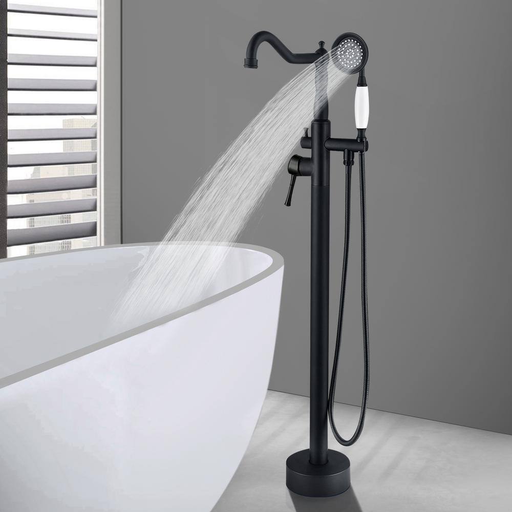 Matte Black Freestanding Bathtub Faucet with Hand Shower