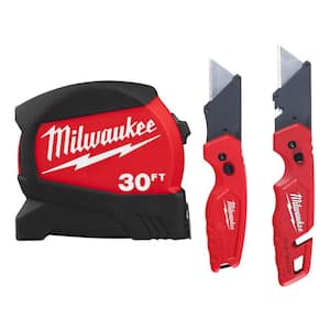 30 ft. x 1.2 in. Compact Wide Blade Tape Measure with Fastback Utility Knife Set (2-Pack)