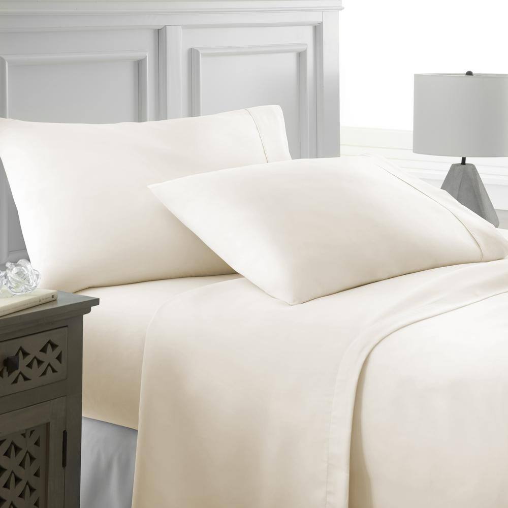 Ivory Twin Solid Microfiber and Cotton Sheet Set