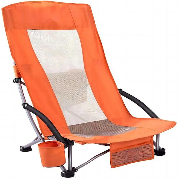 Cisvio Outdoor Foldable Camp Mesh Chair with a Cup Holder, High Back Low Seat Bench Chair, 600D Oxford Cloth Steel Frame