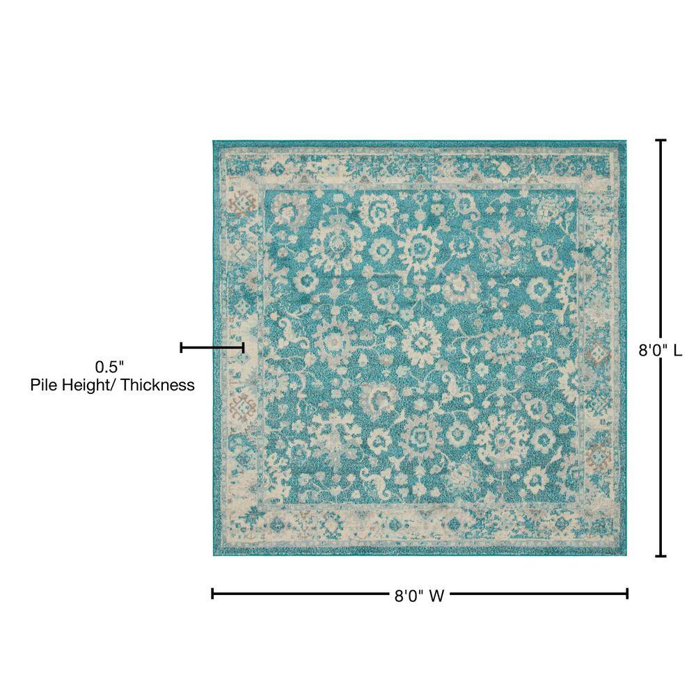 Turquoise Floral 8x8 Square Synthetic Rug for Indoor Elegance