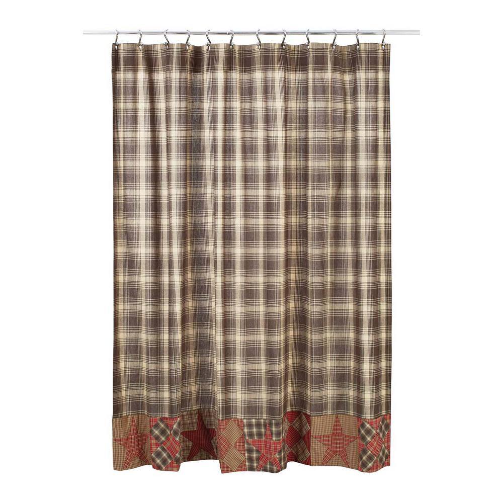 Dawson Star Patchwork Brown Plaid Cotton Shower Curtain