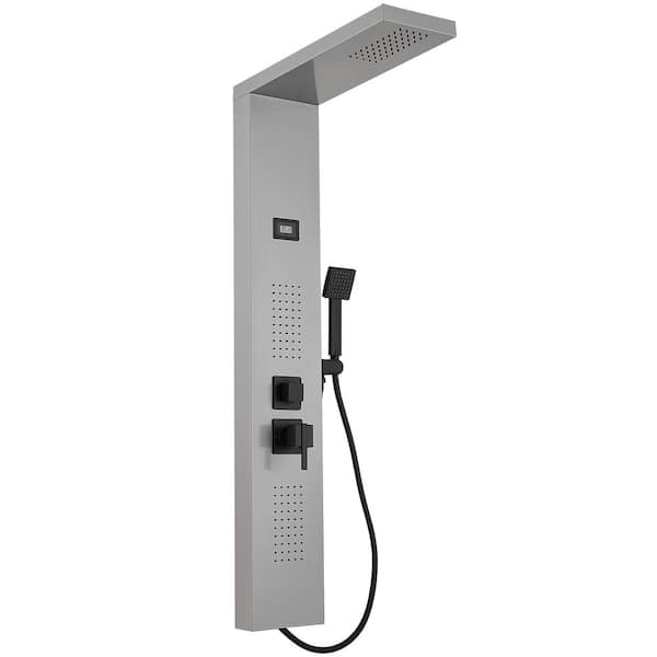 BWE 2-Jet Rainfall Shower Tower Shower Panel System with Rainfall Shower Head and Shower Wand in Black Nickel