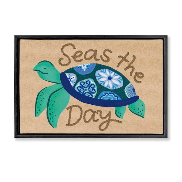Stupell Industries Seas The Day Turtle by Deborah Curiel Black Floater Frame Coastal Graphic Art Print 17 in. x 25 in.