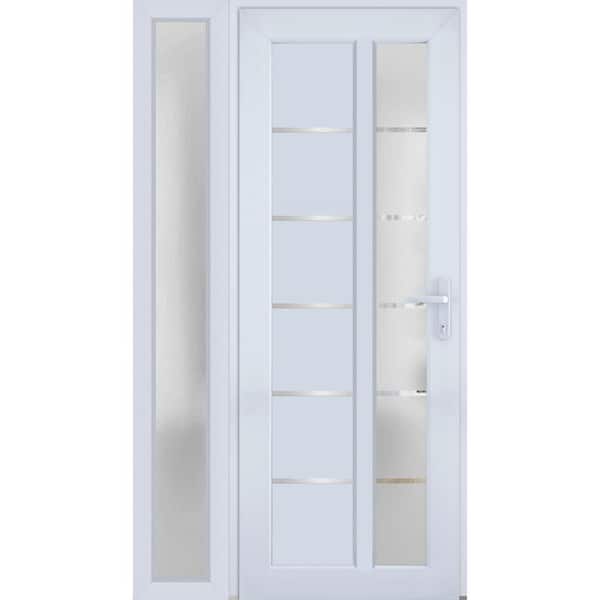 VDOMDOORS 8088 42 in. W. x 80 in. Left-hand/Inswing Frosted Glass White Silk Metal-Plastic Steel Prehung Front Door with Hardware