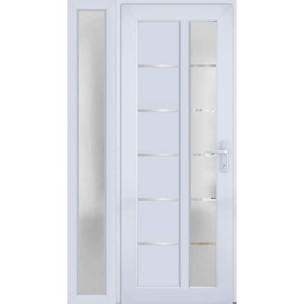 VDOMDOORS 8088 44 in. W. x 80 in. Left-hand/Inswing Frosted Glass White Silk Metal-Plastic Steel Prehung Front Door with Hardware