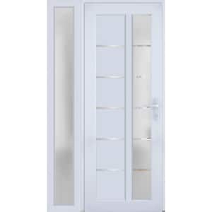 8088 42 in. x 80 in. Left-hand/Inswing Frosted Glass White SIlk Metal-Plastic Steel Prehung Front Door with Hardware