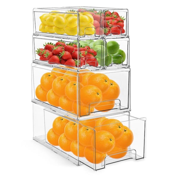 Clear Plastic Pull-Out Organizer, 6-Pack Stackable Fridge Drawers, Refrigerator Organizer Bins, Food Storage Containers