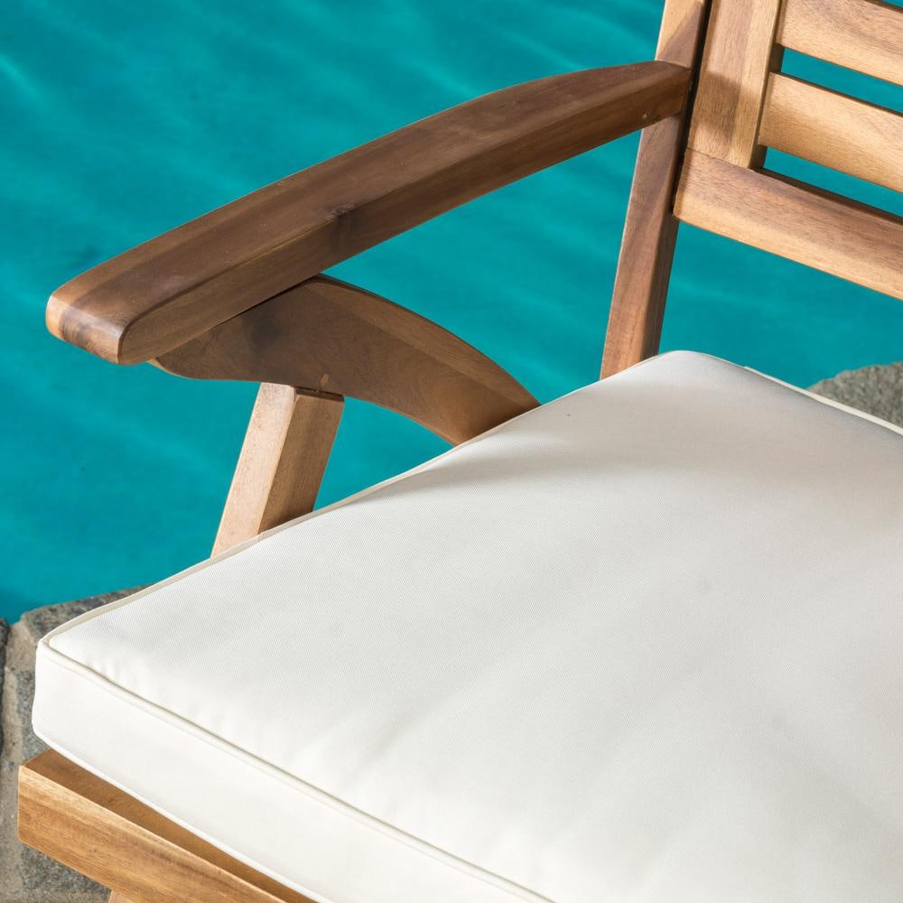 Teak and Cream Acacia Wood 3-Piece Outdoor Bistro Set