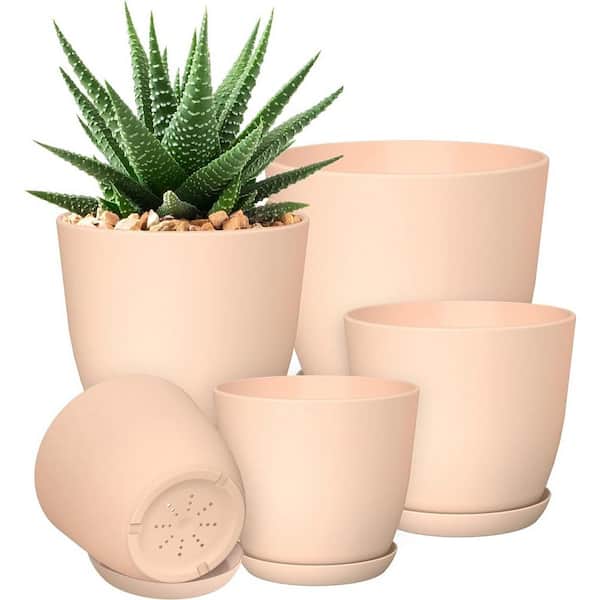 Minimalist 7.1 in. L x 5.7 in. W x 5.9 in. H Peach Pink Plastic Round Indoor Planter (5-Pack)