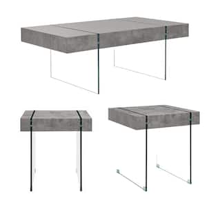 Figoura 43.3 in. Faux Concrete Rectangular Wood and Glass Coffee and End Tables 3-Piece Set