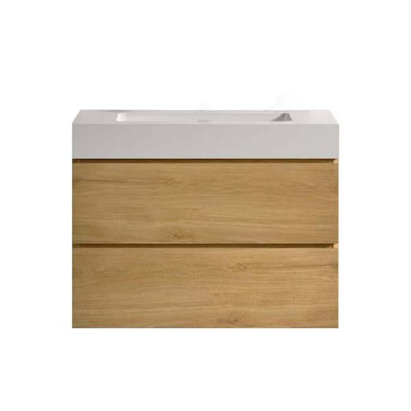 NOBLE 30 in. W x 18 in. D x 25 in. H Single Sink Freestanding Bath Vanity in Oak with White Solid Surface Integral Top