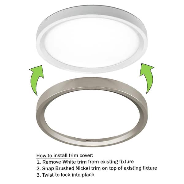 9 in. Adjust Color Temp LED Flush Mount Ceiling Light w/Night Light Optional White and Brushed Nickel Trim (10-Pack)