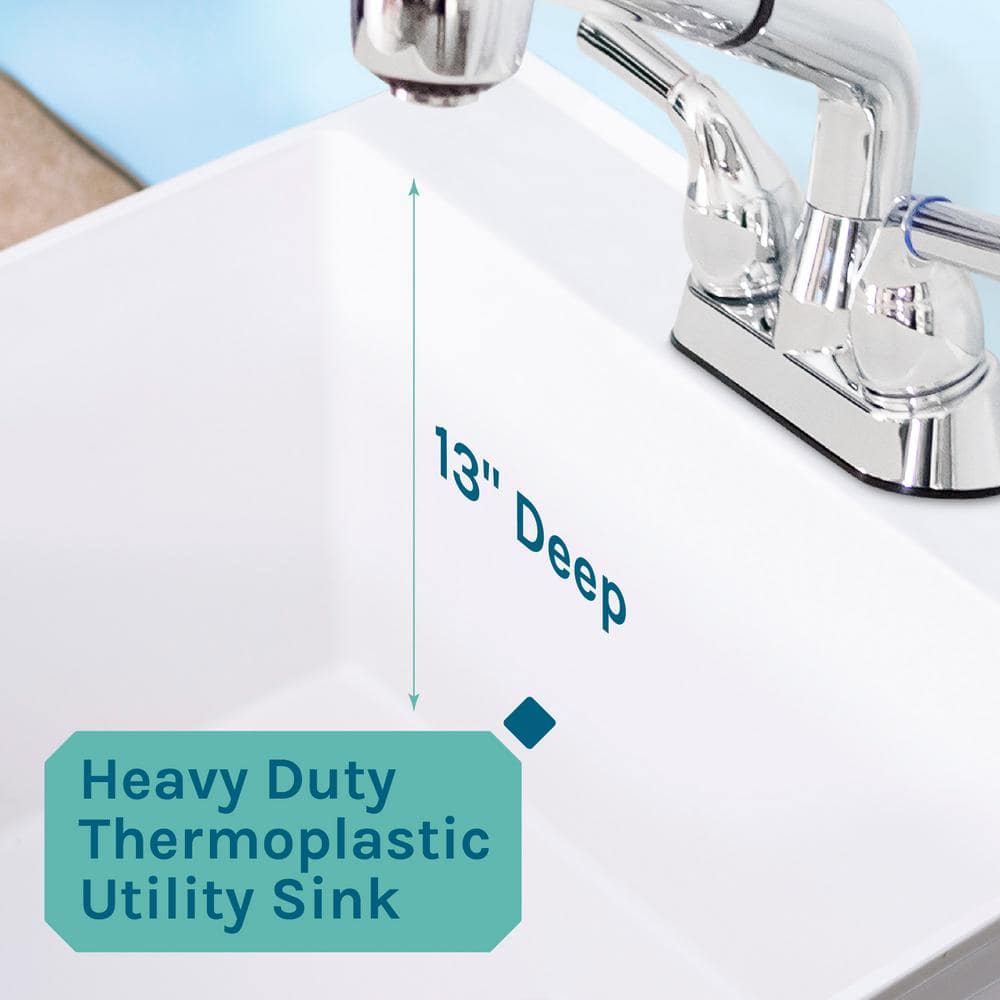 White Thermoplastic Freestanding Utility Sink with Pull-Out Faucet