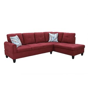 103 in. W Round Arm 2-Piece Linen L Shaped Sectional Sofa in Red