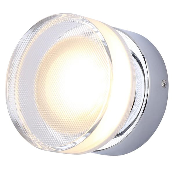 CANARM BENNI 5.375 in. 1-Light Chrome Integrated LED Wall-Light with Clear Acrylic Shade, Adjustable Color Temperature