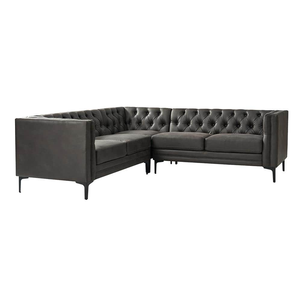 JAYDEN CREATION Oskar 90 in. Wide in Square Arm Faux Leather Tufted ...