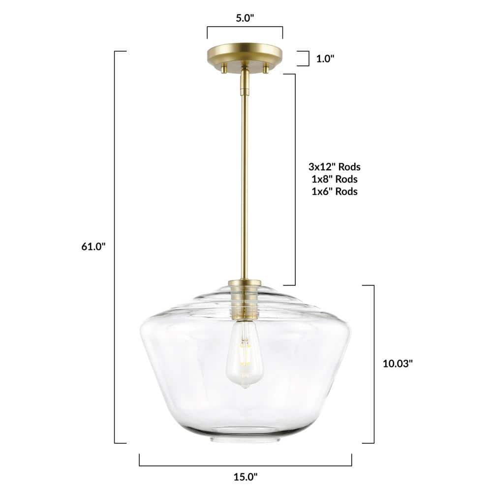 Modern Brushed Brass Dome Pendant Light with Clear Glass Shade