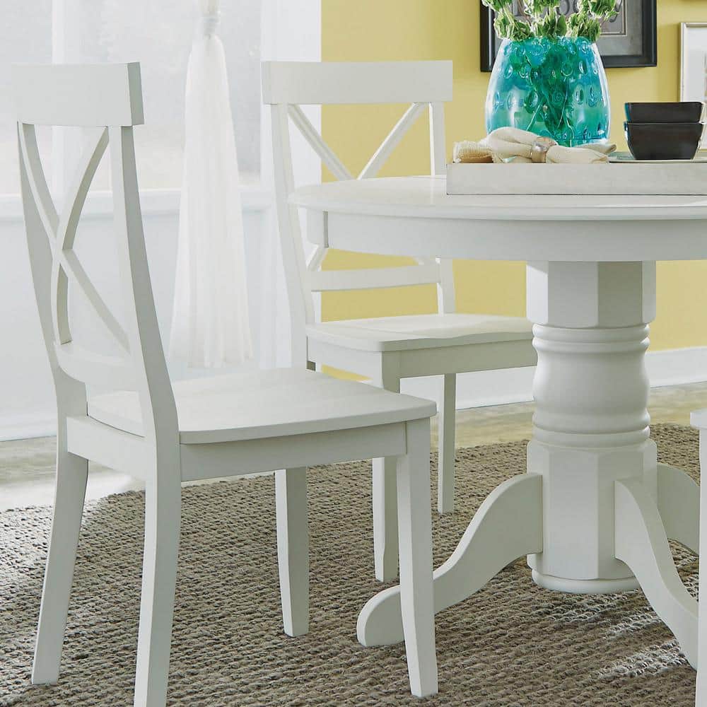 Antique White Round Pedestal Dining Set with 4 Chairs