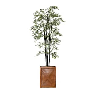 81 in. Tall Artificial Bamboo Tree Plants with Decorative Black Poles and Fiberstone Planter