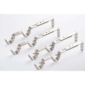 (1 in. and 3/4 in.) Extendable Double Curtain Rod Brackets (4 pcs.) with Decorative Brushed Nickel Finish
