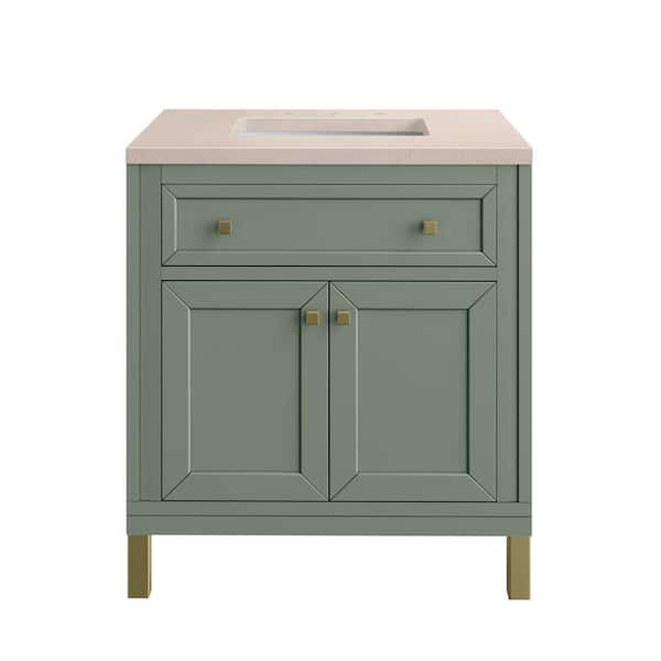 James Martin Vanities Chicago 30.0 in. W x 23.5 in. D x 34 in. H Bathroom Vanity in Smokey Celadon with Eternal Marfil Quartz Top