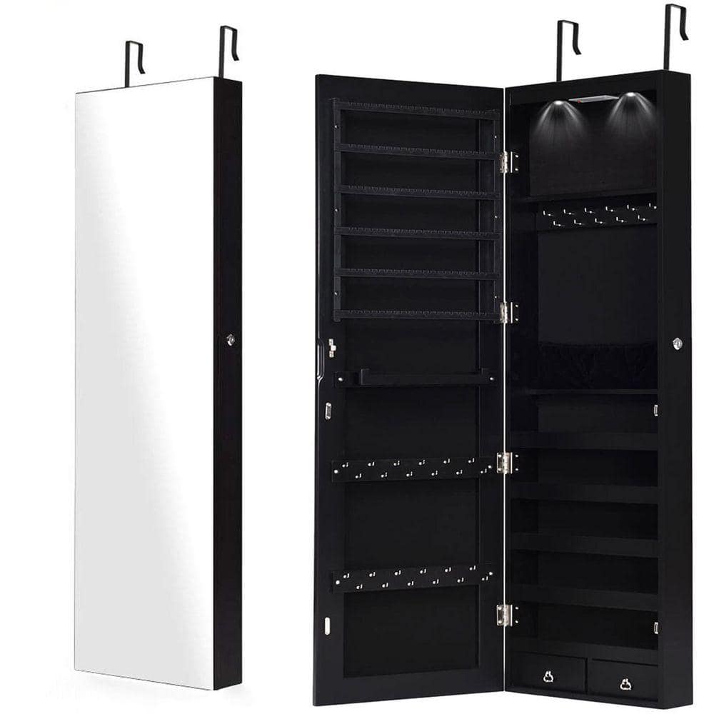 54.5 in. Rectangular Black MDF Freestanding Jewelry Armoire Boxes Storage Organizer with Mirror price history on PriceWatchPro