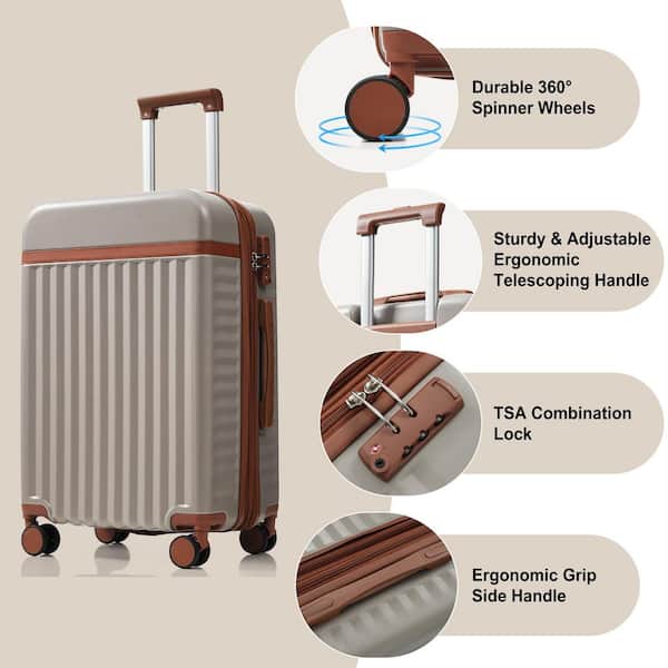 Merax 3-Bags, 3-Piece Khaki ABS Hardshell Spinner Expandable
